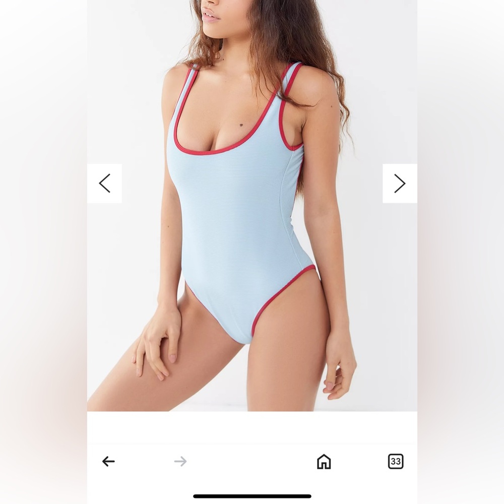 Billabong Light Blue and Red One Piece Swimsuit